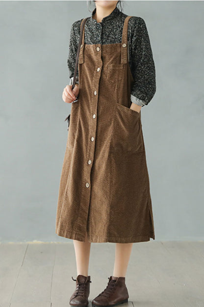 Brown Corduroy Strap Dress C2447