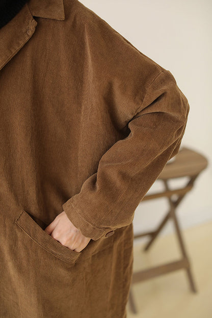 Brown Plus Size Corduroy Coat C2448