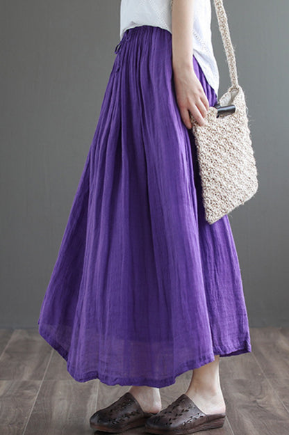 Purple Elastic Waist Linen Swing Skirt C190301