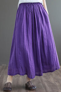Purple Elastic Waist Linen Swing Skirt C190301