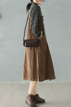 Load image into Gallery viewer, Brown Corduroy Strap Dress C2447
