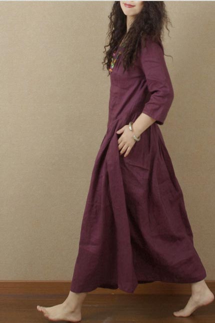 Long linen skirt with full waist and seven minute sleeves 190229