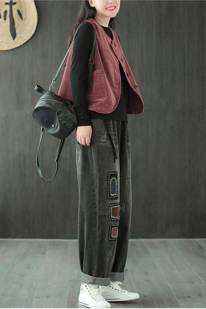 Dark Red Corduroy Vest C2444
