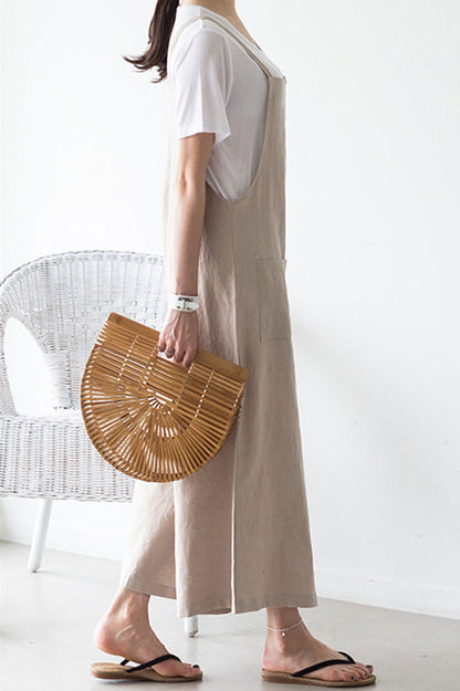 Casual Beige Linen Jumpsuits C2386