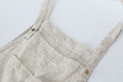 Casual Cropped Linen Jumpsuits in Natural Linen Color C2388