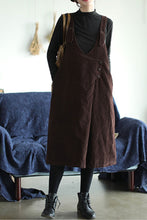 Load image into Gallery viewer, Coffee Color Corduroy Strap Dress C2446
