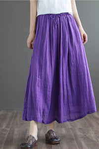 Purple Elastic Waist Linen Swing Skirt C190301