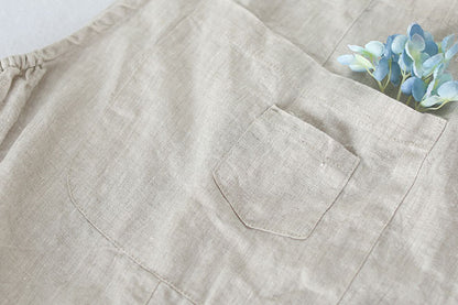 Casual Cropped Linen Jumpsuits in Natural Linen Color C2388