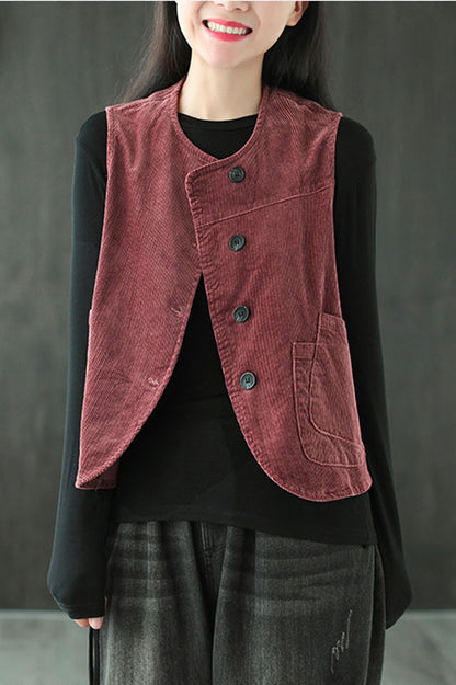 Dark Red Corduroy Vest C2444