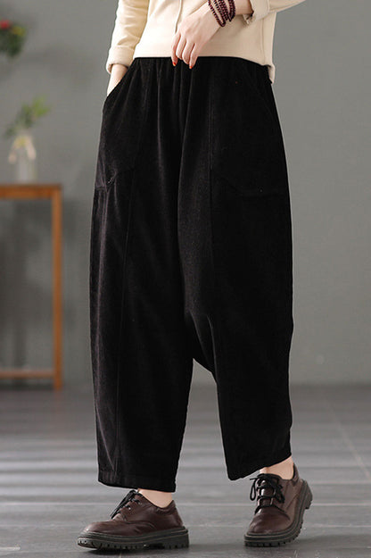 Black Elastic Waist Corduroy Pants C2442