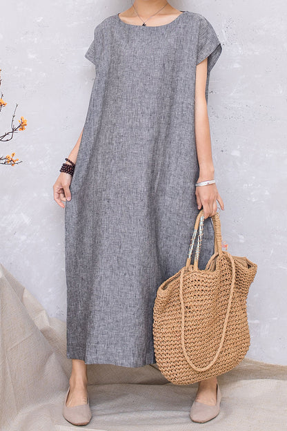Women Grey Casual Linen Loose Long Dress C2812 #CK2201356