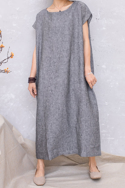 Women Grey Casual Linen Loose Long Dress C2812 #CK2201356