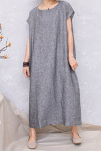 Load image into Gallery viewer, Women Grey Casual Linen Loose Long Dress C2812#CK2201356
