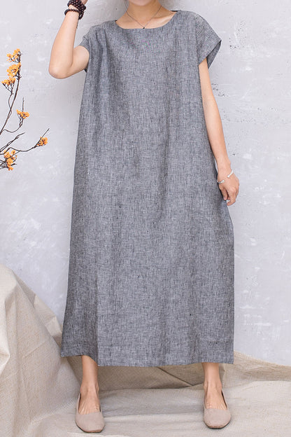 Women Grey Casual Linen Loose Long Dress C2812 #CK2201356