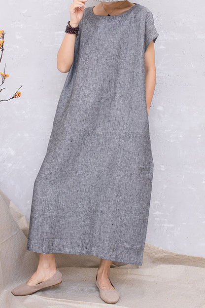 Women Grey Casual Linen Loose Long Dress C2812 #CK2201356