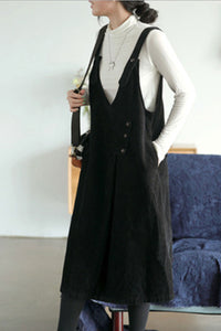 Black Corduroy Strap Dress C2446
