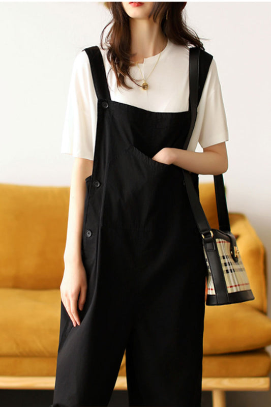 Casual Cotton Jumpsuits in Black C2380