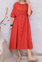 Load image into Gallery viewer, Women Linen Half Sleeve Loose Elastic Waist Dress C2813#CK2201407
