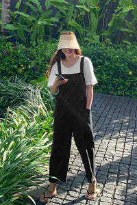 Loose Linen Jumpsuits in Black C2383