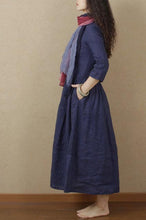 Load image into Gallery viewer, Long linen skirt with full waist and seven minute sleeves 190229
