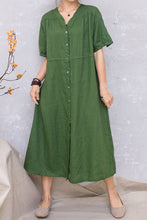 Load image into Gallery viewer, Summer Women Green Linen Short Sleeve Loose Dress C2814#CK2201413
