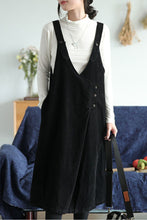 Load image into Gallery viewer, Black Corduroy Strap Dress C2446
