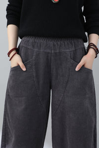 Women Gray Casual Corduroy Pants C3016