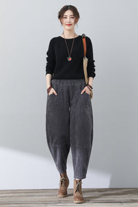 Women Casual Gray Corduroy Pants C3016