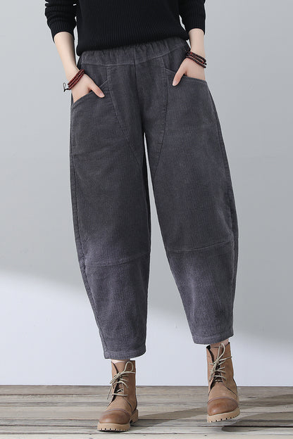 Women Casual Gray Corduroy Pants C3016