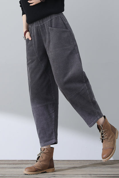 Women Casual Gray Corduroy Pants C3016