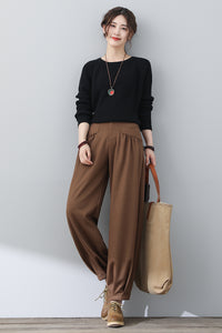 Long Brown Women Wool Pants C3022