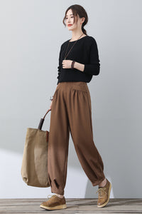 Long Brown Women Wool Pants C3022