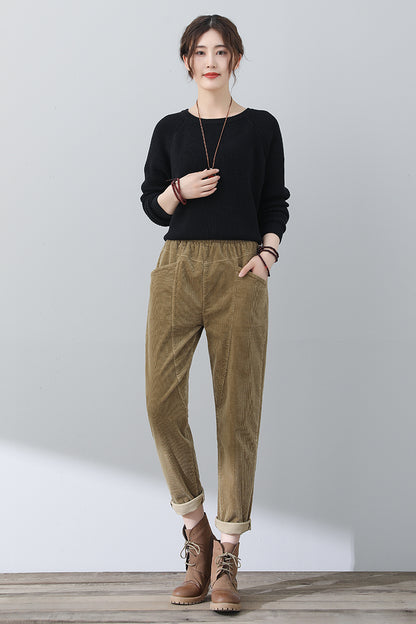 Women Casual Khaki Corduroy Pants C3023