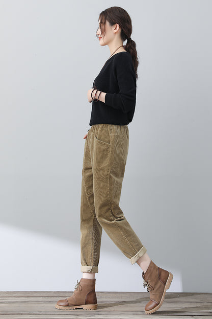 Women Casual Khaki Corduroy Pants C3023