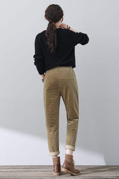 Women Casual Khaki Corduroy Pants C3023