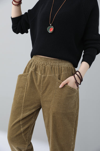 Women Casual Khaki Corduroy Pants C3023