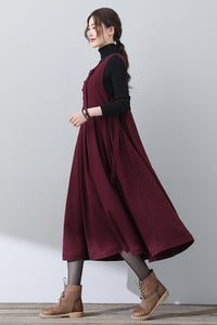 Women Sleeveless Midi Wool Dress C3024
