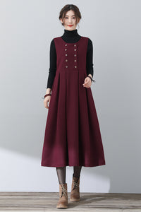 Women Sleeveless Midi Wool Dress C3024
