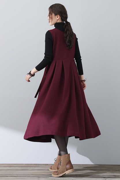 Women Sleeveless Midi Wool Dress C3024