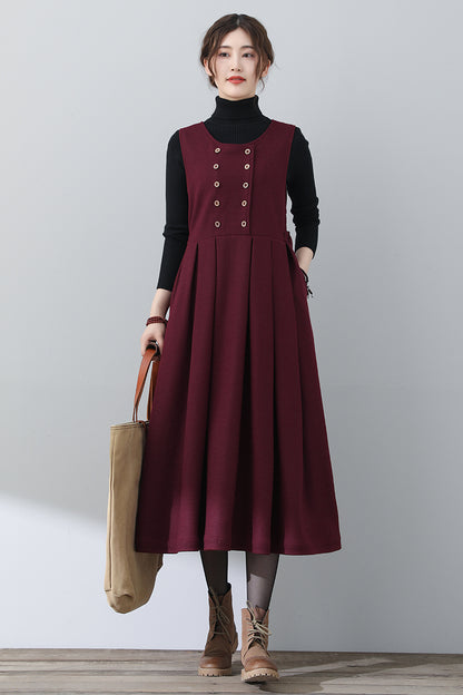 Women Sleeveless Midi Wool Dress C3024