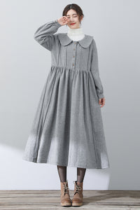 Autumn Winter Gray Wool Dress C3026