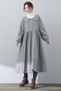 Autumn Winter Gray Wool Dress C3026