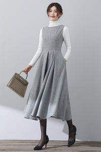 Autumn Winter Gray Midi Wool Dress C3027