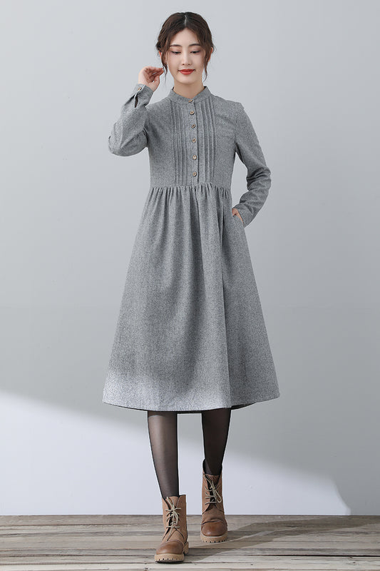 Women Winter Gray Wool Dress C3028