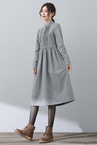 Women Winter Gray Wool Dress C3028