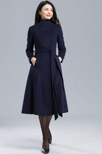 Long Navy Blue Wool Coat C2460
