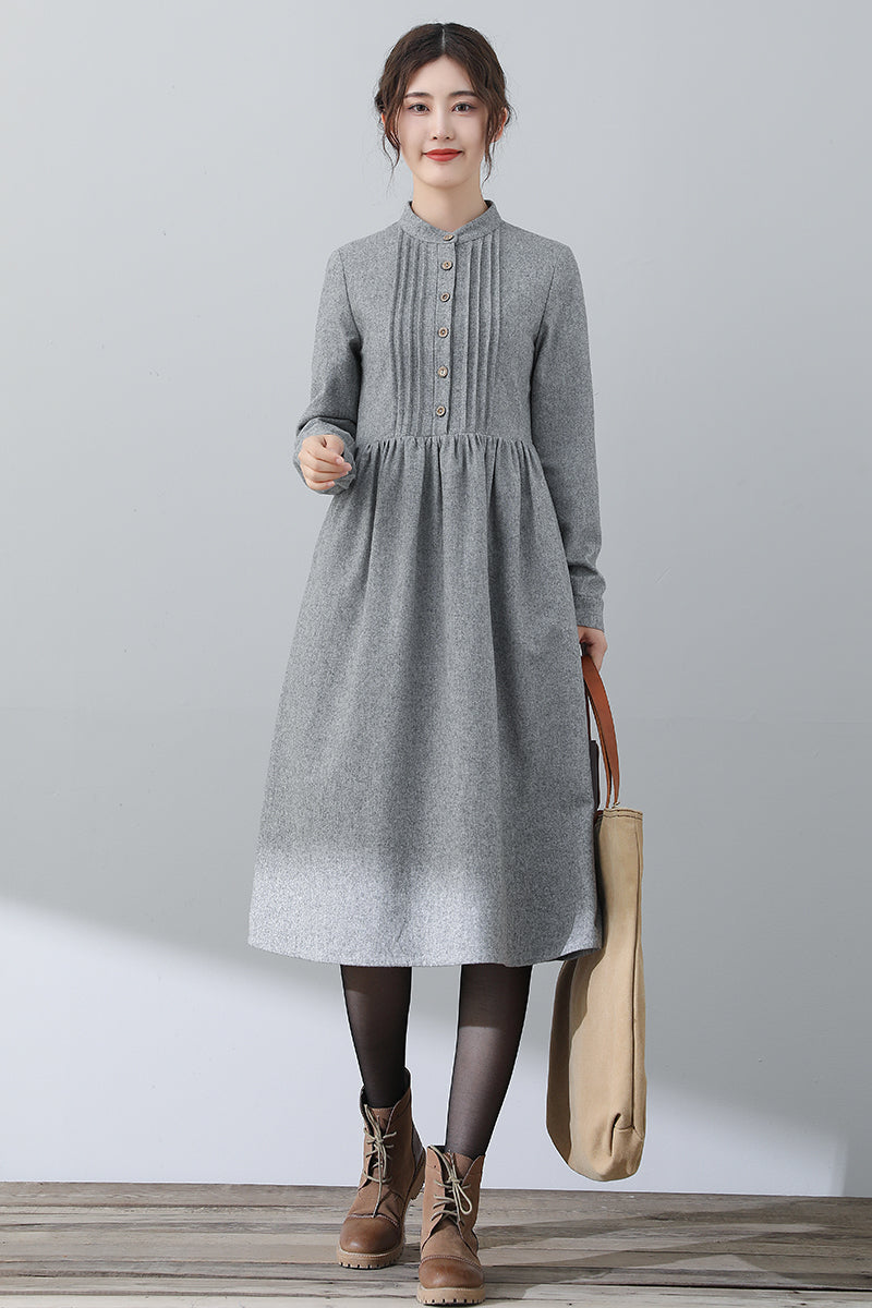 Women Winter Gray Wool Dress C3028