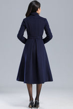 Load image into Gallery viewer, Long Navy Blue Wool Coat C2460#
