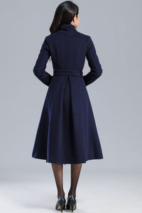 Long Navy Blue Wool Coat C2460