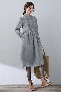 Women Winter Gray Wool Dress C3028